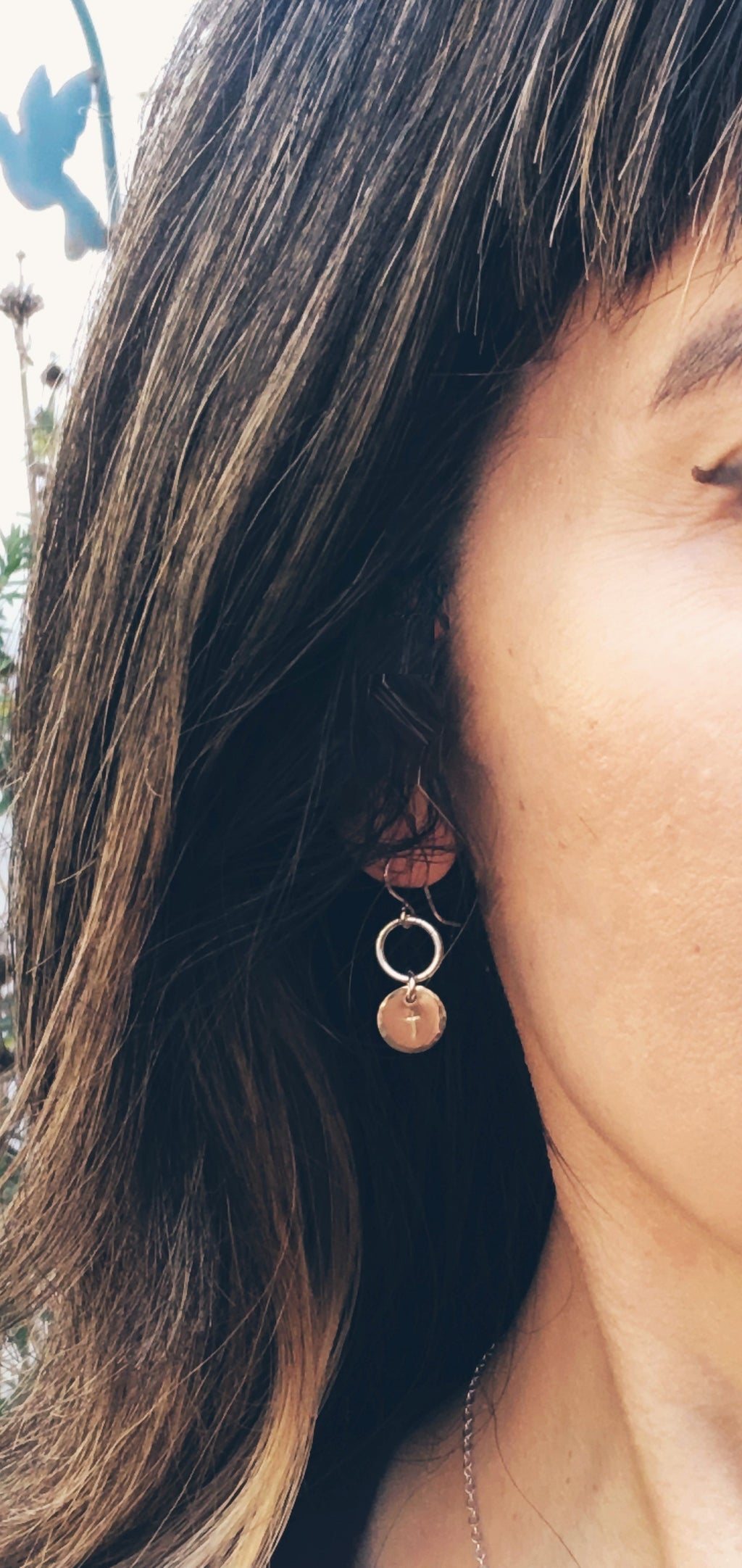 Mixed metal cross earrings