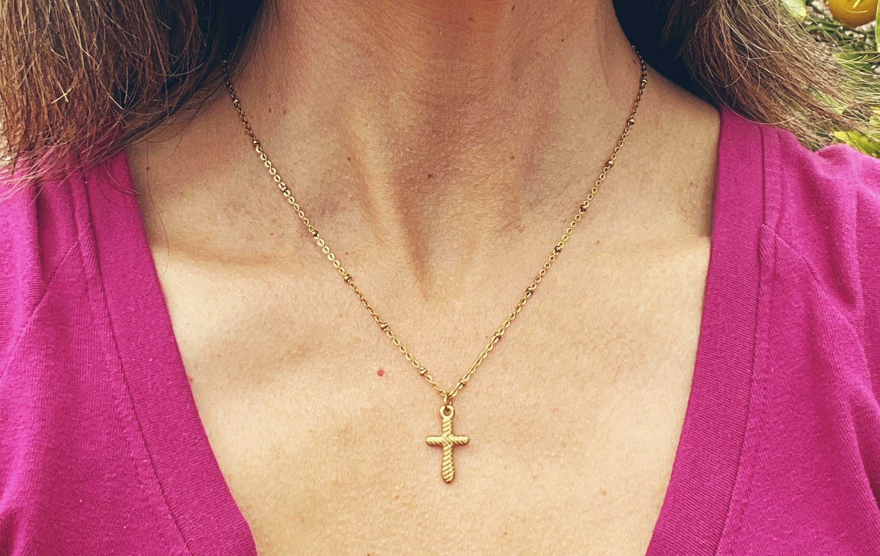Gold Textured Cross Necklace