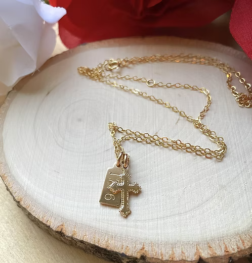 1776 Cross gold filled charm necklace