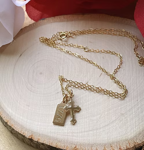 1776 Cross gold filled charm necklace
