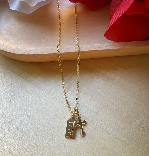 1776 Cross gold filled charm necklace