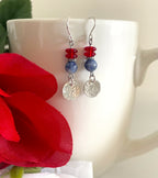 Red white blue silver disc earrings