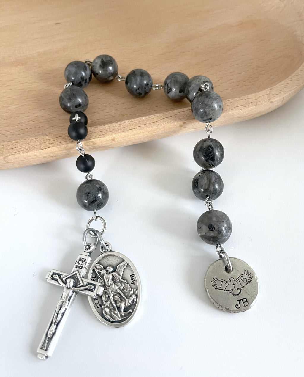 Personalized labradorite pocket rosary for men