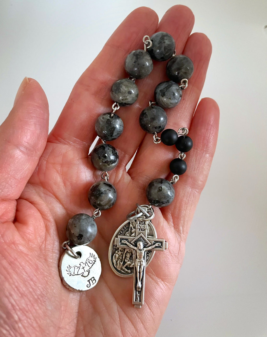 Personalized labradorite pocket rosary for men