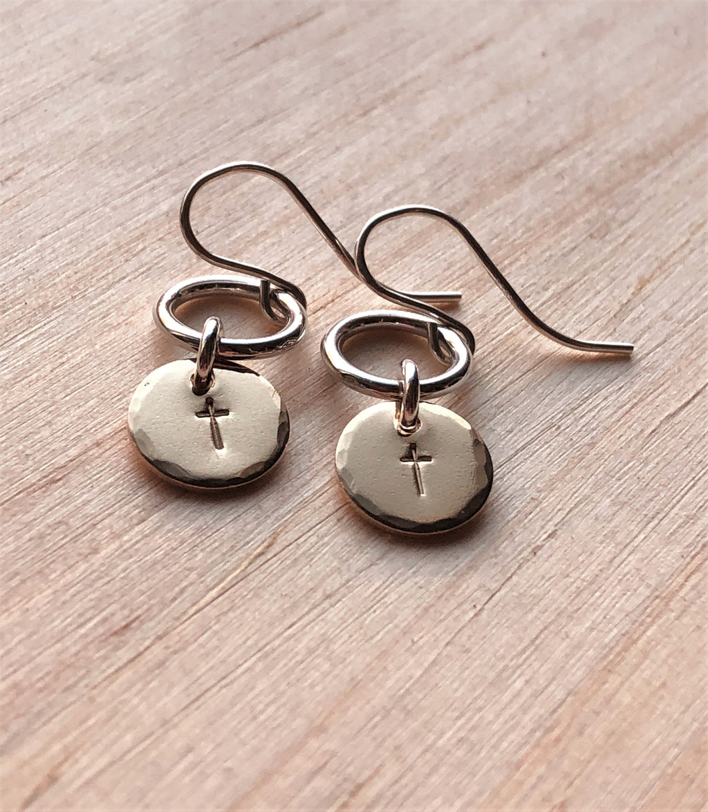Mixed metal cross earrings