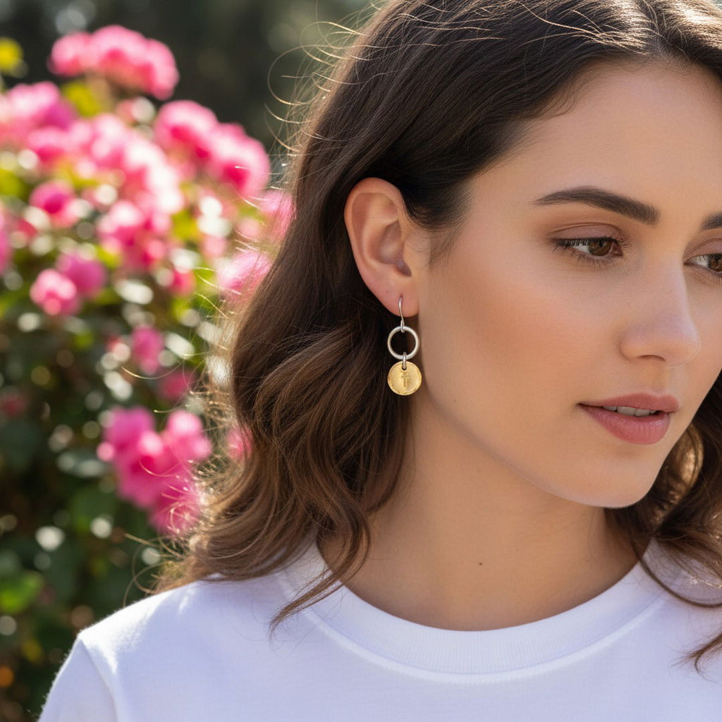 Mixed metal cross earrings