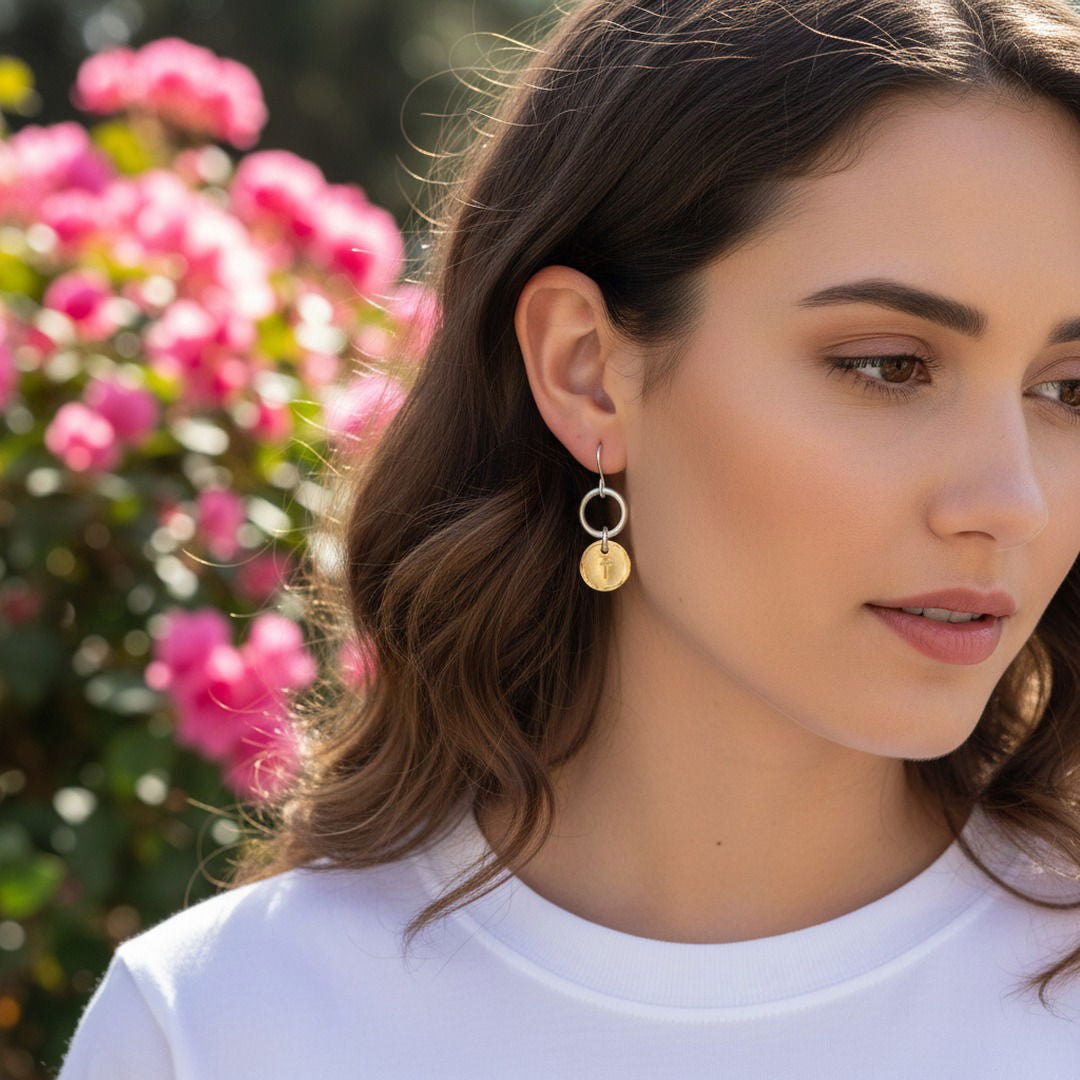 Mixed metal cross earrings