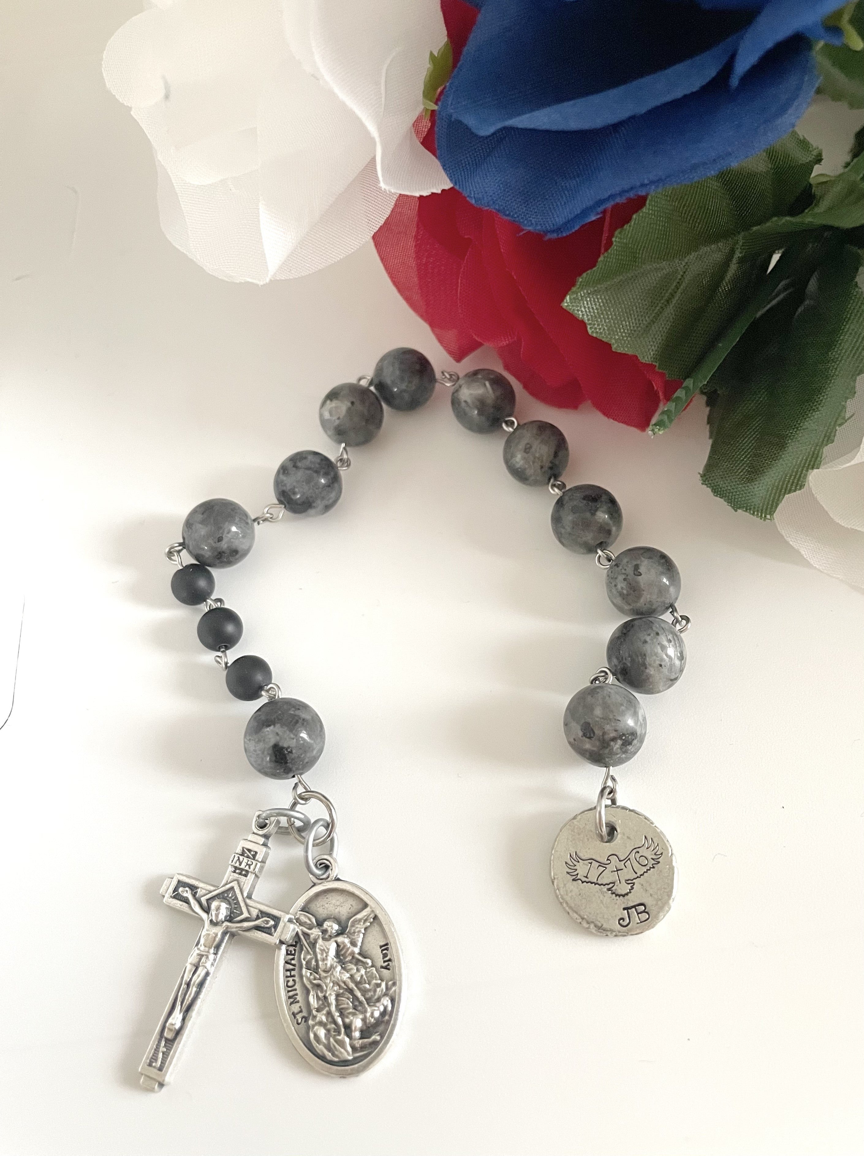 Personalized labradorite pocket rosary for men