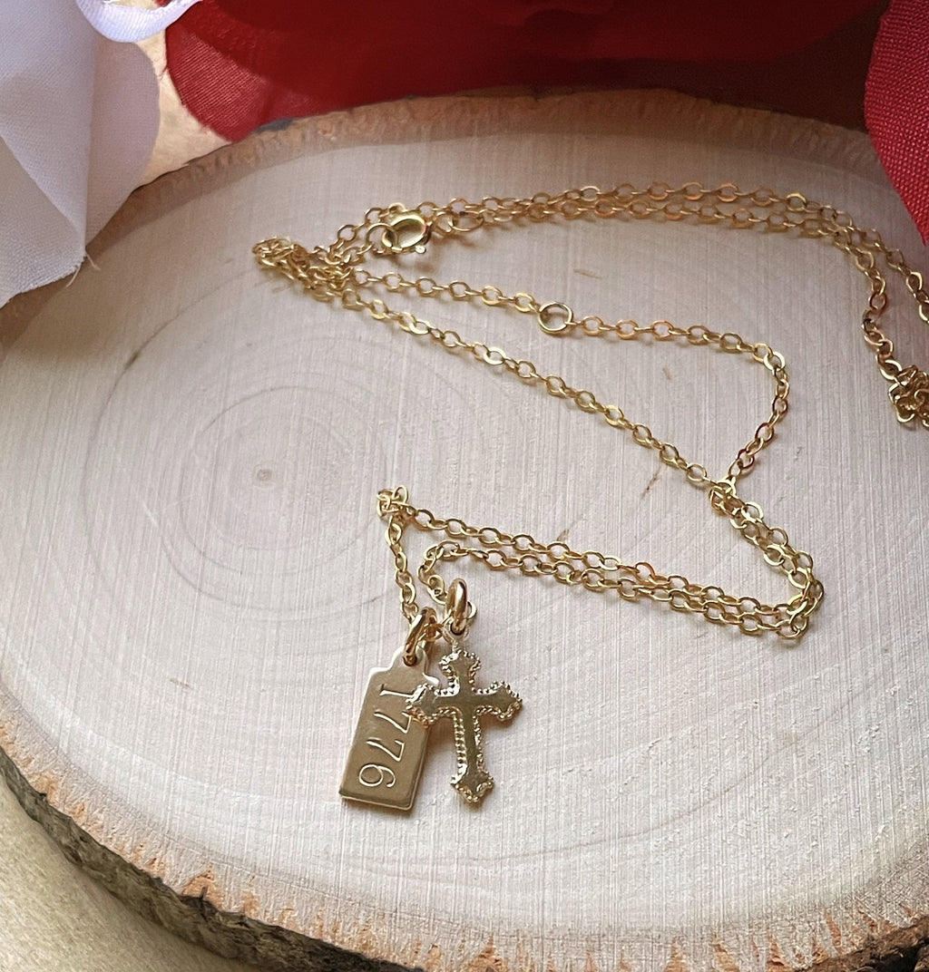 1776 Cross gold filled charm necklace