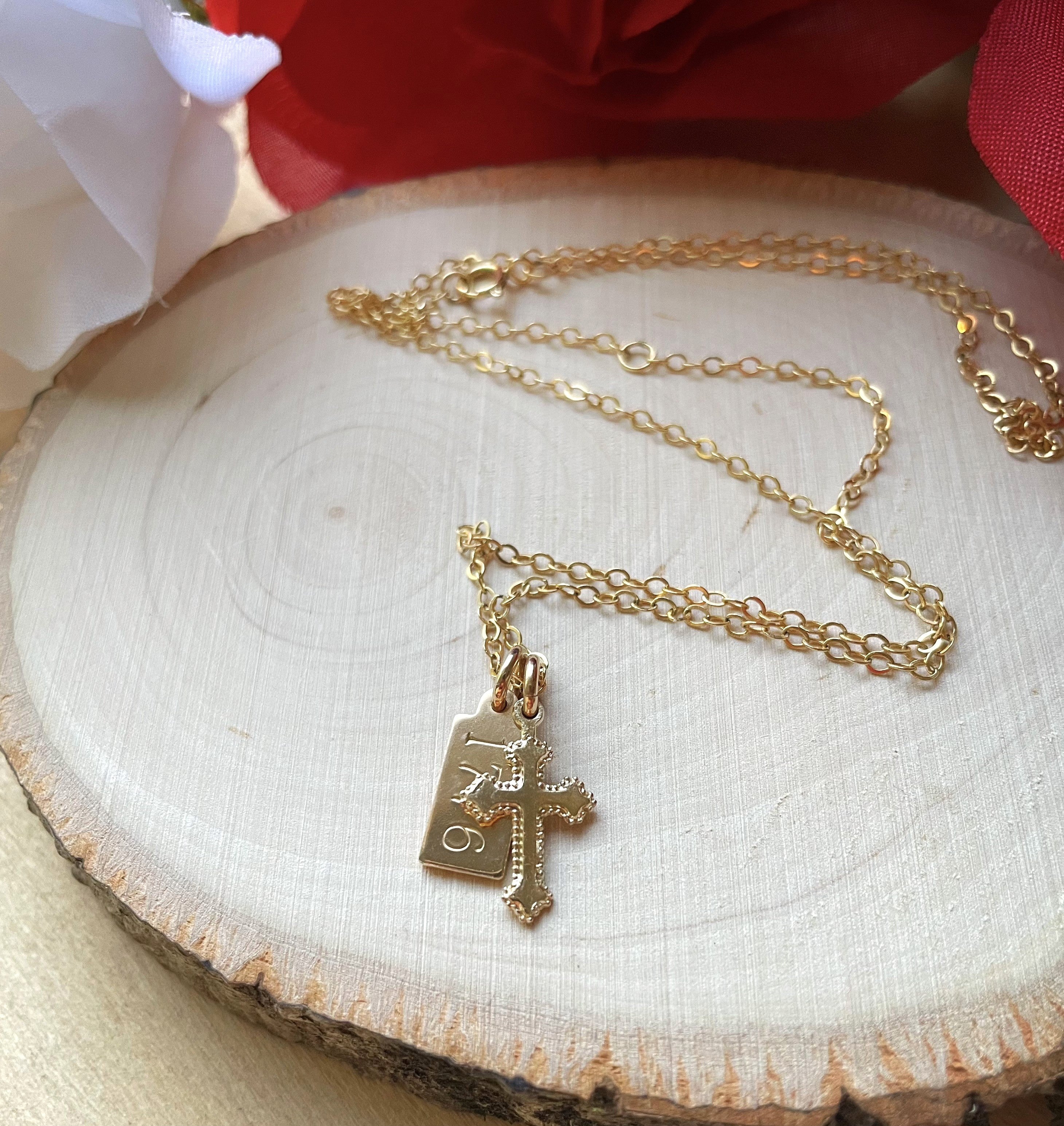 1776 Cross gold filled charm necklace
