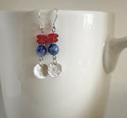 Red white blue silver disc earrings