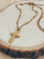 Gold Textured Cross Necklace