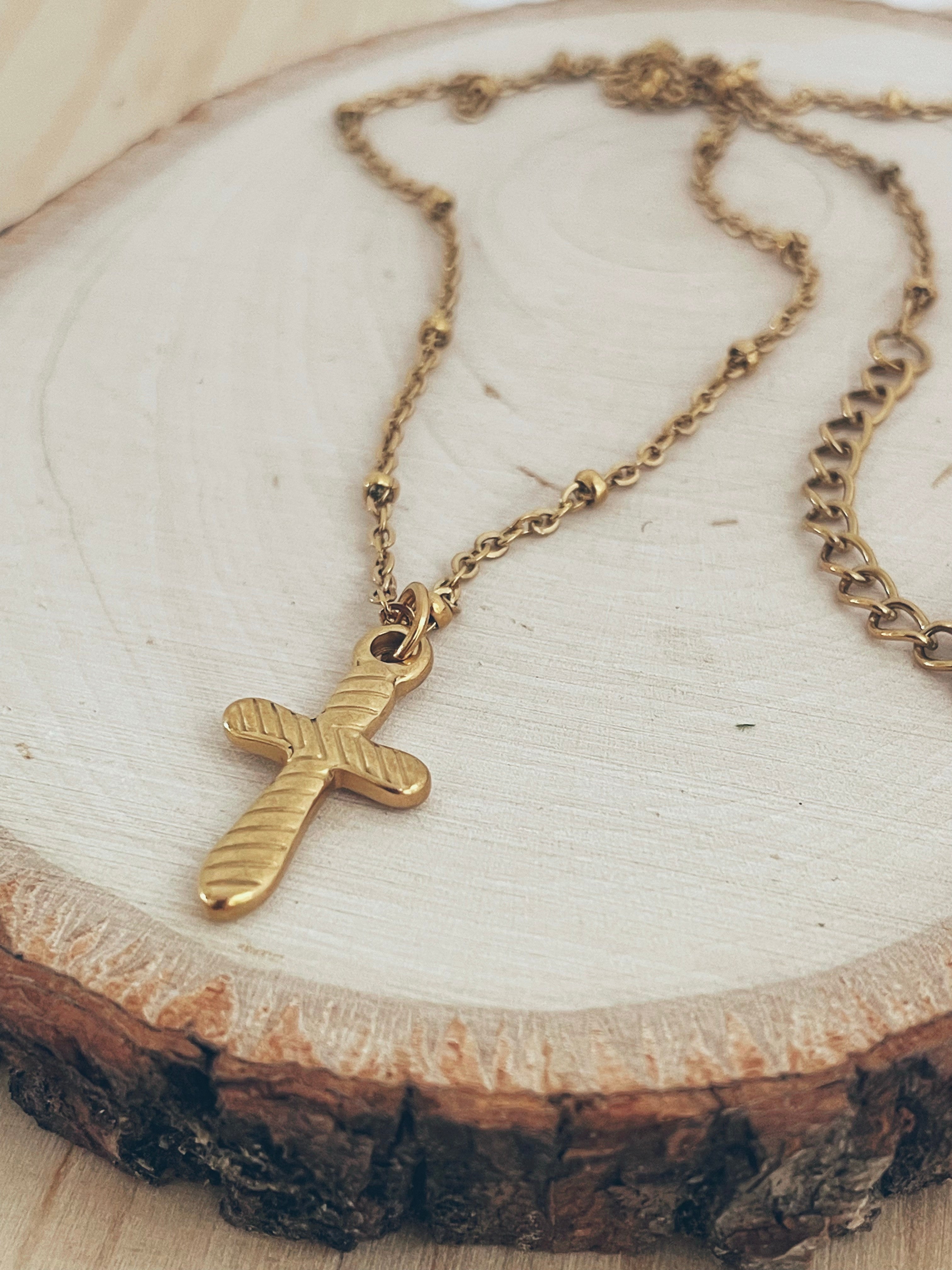 Gold Textured Cross Necklace