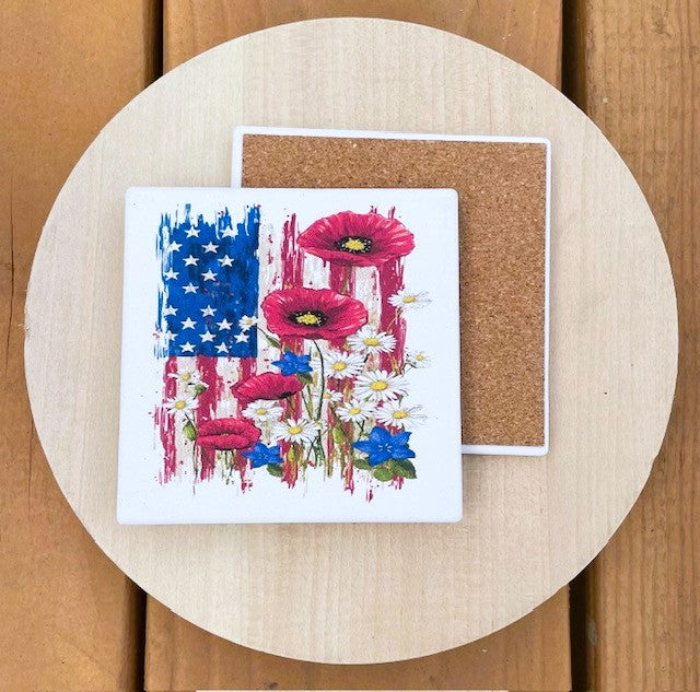 Flag with Flowers Coaster (Set of 4)