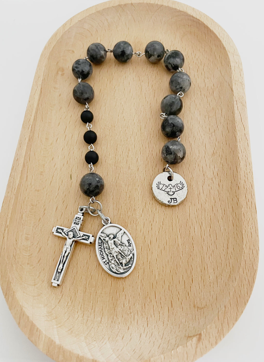 Personalized labradorite pocket rosary for men