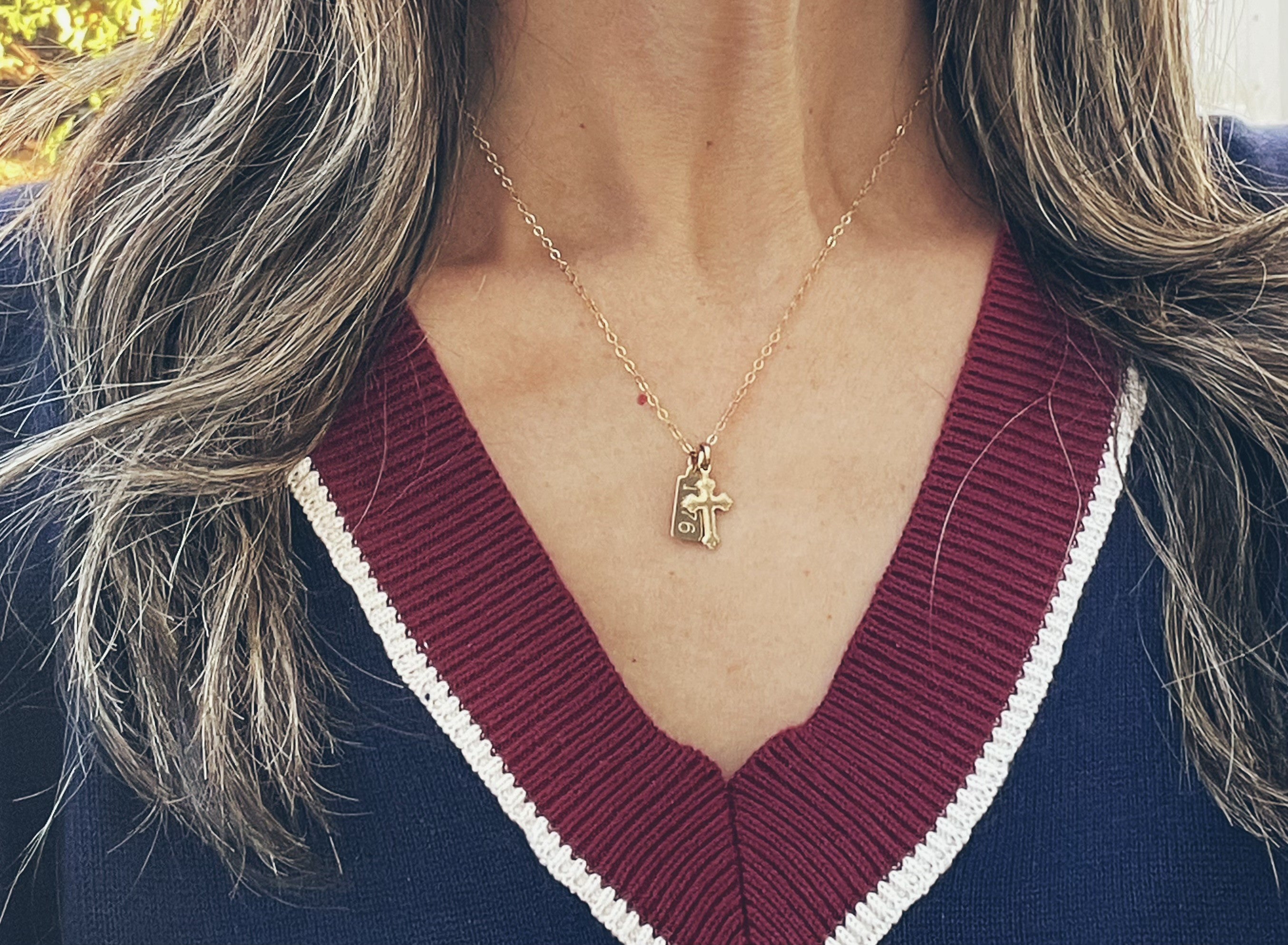 1776 Cross gold filled charm necklace